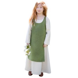 Medieval Over Dress Children Sleeveless with Side Lacings Green Cotton - 140