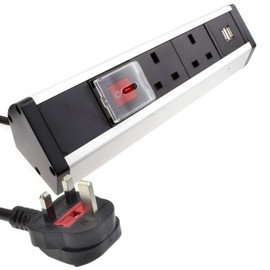 kenable Desktop Bench Table Mountable PDU 2 x UK Sockets & 2 x USB Power Pod Switched [2xUK Switched/2xUSB]