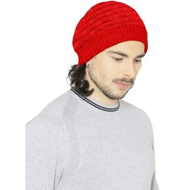 Skull Cap for Men Woolen Winter Caps for Boys for Warm Wear Head Woolen Soft Beanie Cap for for Men (Red)