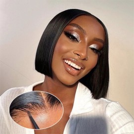 4x4 Lace Front Short Bob Wig Glueless Original Human Hair Wigs Raw Indian Natural Transparent for Lace Frontalstyle: Silky Straight Wave, color: bob wig, stretched length: 12 inches, Lace Size: 4x4