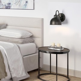 GEPOW Sconces Wall Lighting, 6.6'' Farmhouse Dome Wall Sconces Indoor, 1-Light Industrial Wall Sconce Light for Bathroom, Kitchen, Bedroom, Living Room, Brushed Aged Silver on Black