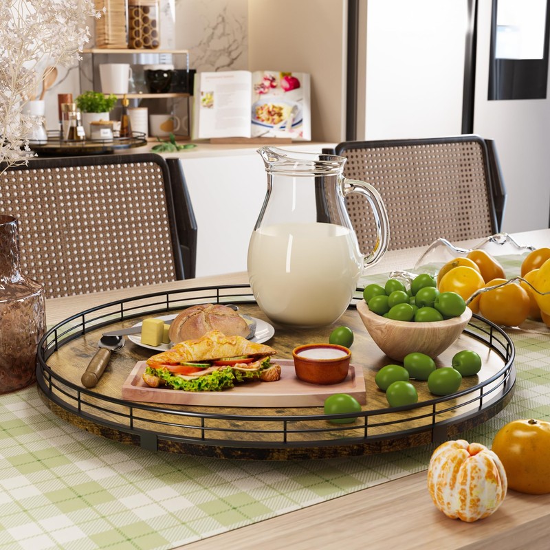 Lazy Susan Turntable Organizer for Table Top, 18’’ Round Wooden