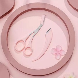 Manual eyebrow grooming set, eyebrow scissors, eyebrow comb, eyebrow razor, pink / 수동 눈섭 정리세트 눈썹 가위 눈썹 빗 눈썹 칼 핑크