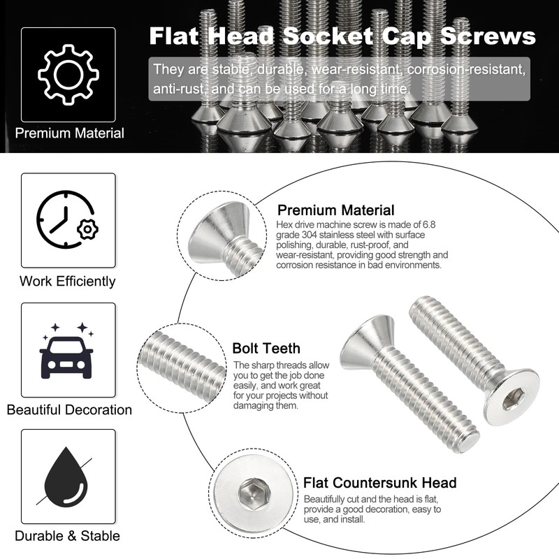 PATIKIL 1/4-20 x 1-1/8" Flat Head Socket Cap Screws, 20