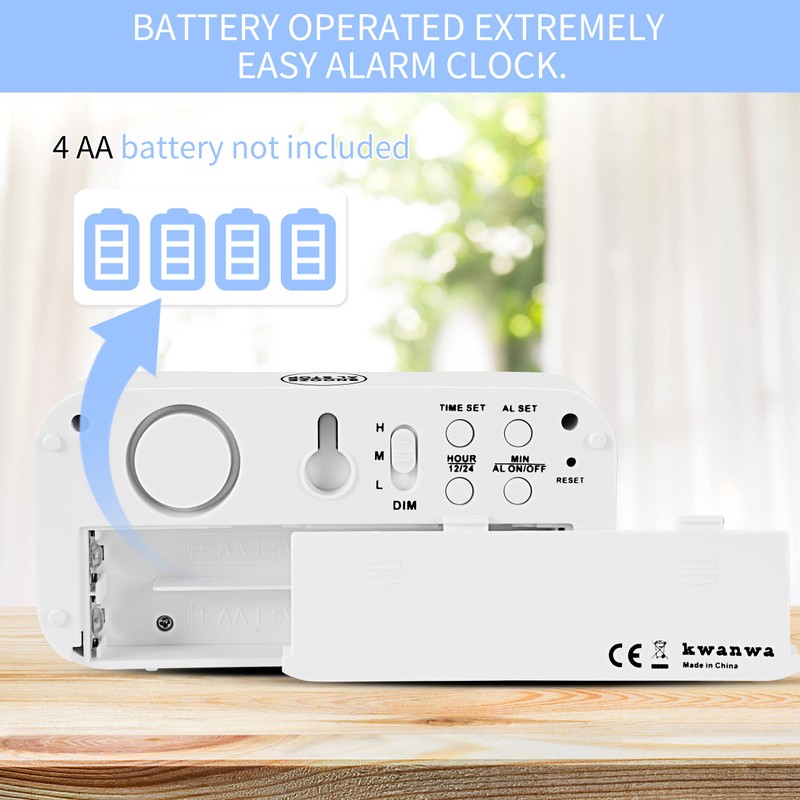 Alarm Clock, Digital Clock, Auto Night-Mode, 3-Level Led Brightness, Battery