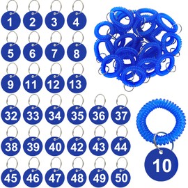 RILIHII [50 Pcs/Set] Number Tags, Door Number Tags, Cloak Locker, Number Tags, Black, Number 1 to 50, Diameter 1.4 inches (35 mm), Key Label Tags, Keychain, Round, Waterproof, High Temperature Resistant, Durable, Fadeless, Lightweight, Multi-Purpose (Includes 50 Wrist Coil Keychains, Black and 50 Keyrings)