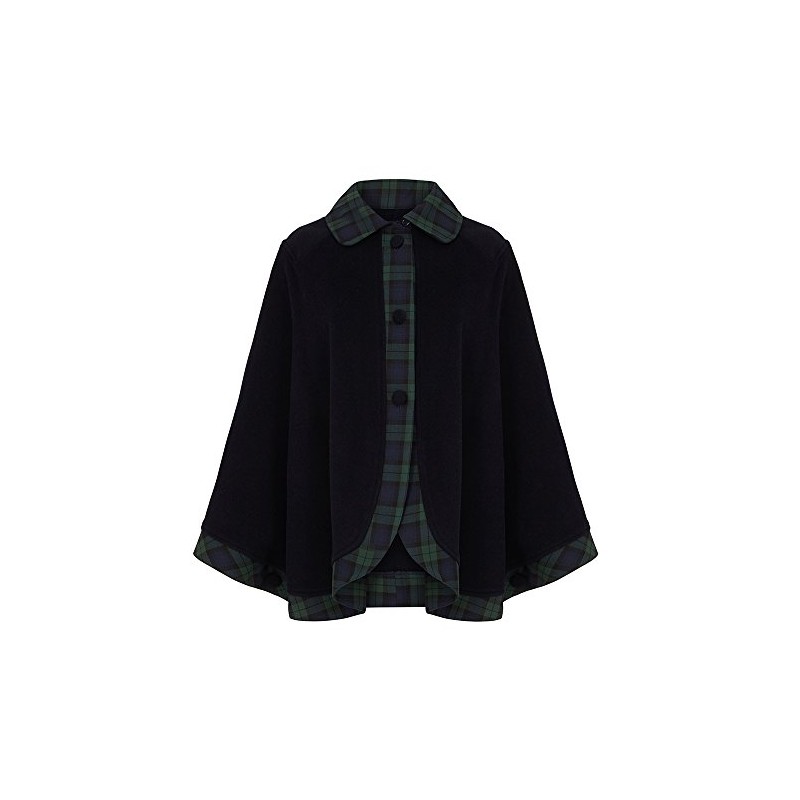 Oxfords Cashmere Tartan Trim Cape, Black Watch