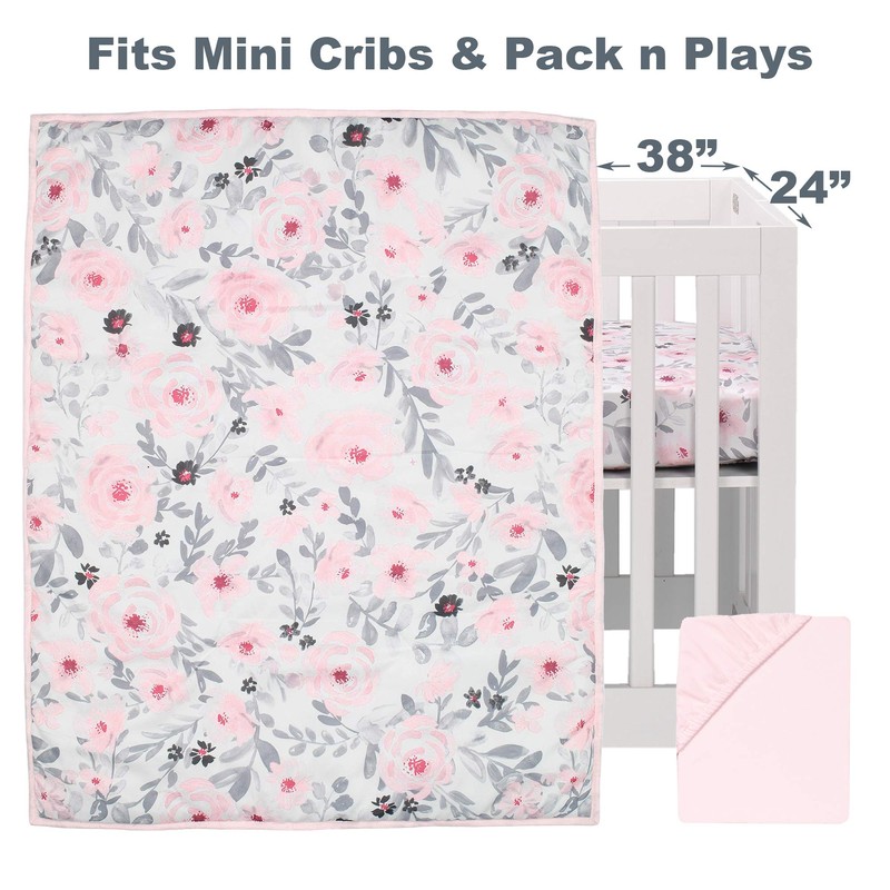 Bedtime Originals Blossom Pink Watercolor Floral 3-Piece Mini Crib Bedding
