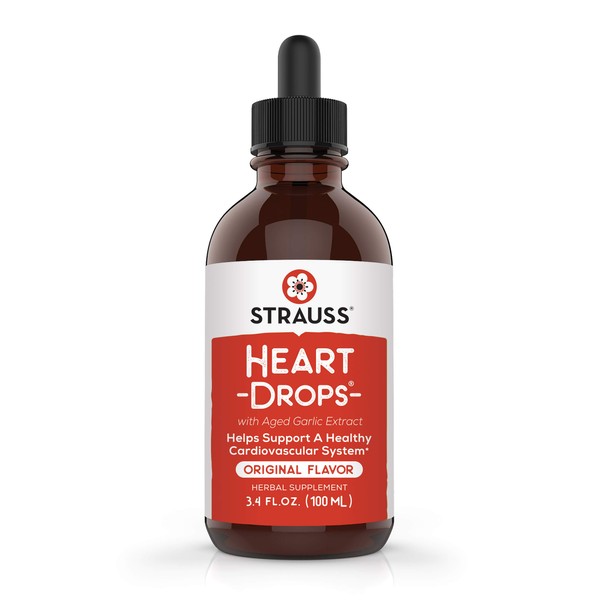 Strauss Naturals Heartdrops, Herbal Heart Supplements with European Mistletoe and Extracts of Aged Garlic, 3.4 fl oz Bottle, Original Flavor; Vegan, Non-GMO, Naturally Sourced Ingredients