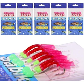 Fishing Lure Luminous Sabiki Rigs Bait Saltwater/Freshwater Fishing Rig Swivels Hooks Fish Skin/Soft Shrimps Assorted Size Flasher Rigs (20PACKS)
