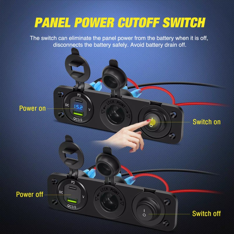 Nilight 4 in 1 Charger Socket Panel PD Type C