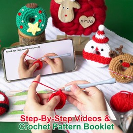 Yuepin 4Pcs Crochet Kit for Beginners, Crochet Starter Kit with Step-by-Step Video Tutorials, Beginner Crochet Kit for Adults Kids DIY Craft, Doughnut Crochet Kits for Crochet Lovers