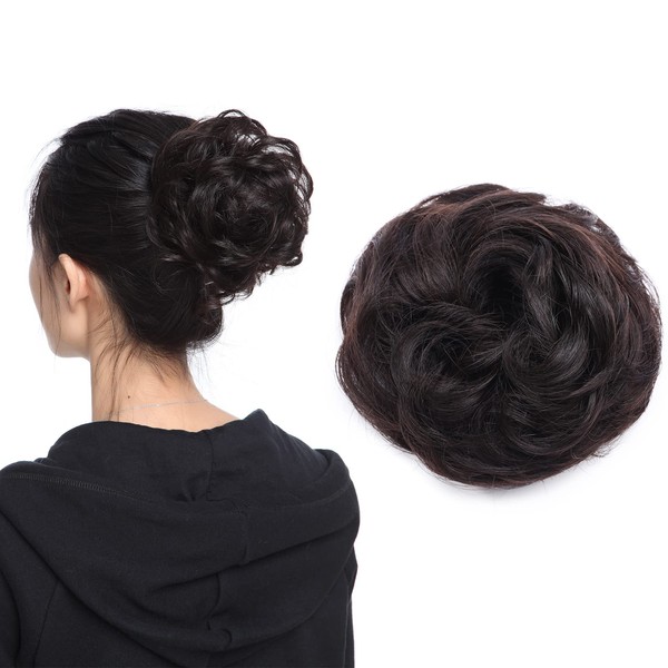 Silk-co Short Messy Hair Bun Real Remy Human Updo Curly