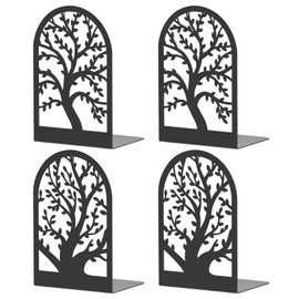 VFINE Bookends, Black Metal Book Ends, Bookends for Shelves, Tree Book Stopper, Book End for Shelves Decorative, Book Ends to Hold Books Heavy Duty, Modern Bookend for Home Office (2 Pairs/4 Pieces)