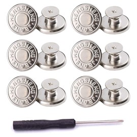 ICEYLI 12 Sets Silver Jeans Buttons Replacement 17mm No Sewing Metal Button Repair Kit Nailess Removable Jean Buttons Replacement Combo Thread Rivets and Screwdrivers
