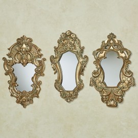 Lattice Scroll Gold Traditional Classic Wall Mirrors | Set of Three | Vintage Accent Hanging Mirror for Bedroom, Living Room, Office, Hallway | Victorian Style Decor
