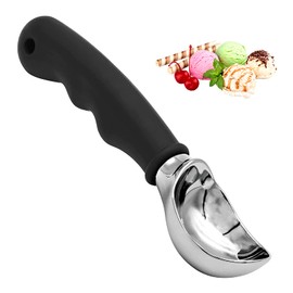 Cosswe Ice Cream Scoop, Polished Stainless Steel Ice Cream Spoon, Non-Stick Zinc Alloy Ice Cream Spoon with Non-Slip Rubberized Handle for Ice Cream, Melon Balls, Rice 19.5cm x 6cm