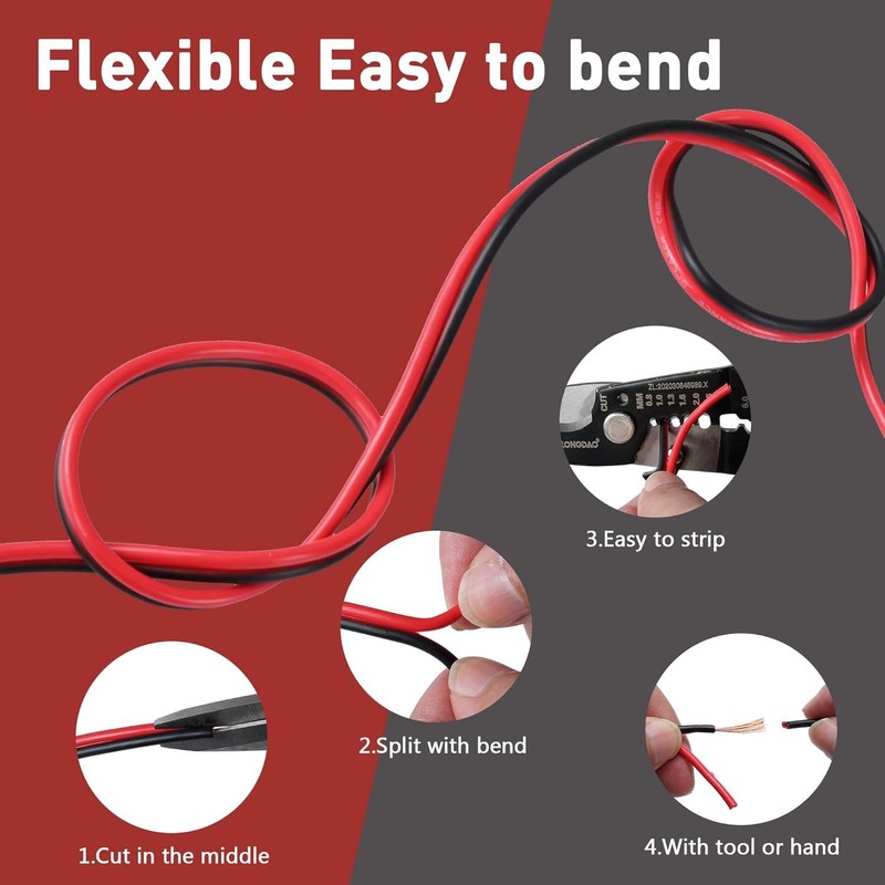 HiFind 14/2 Gauge 30 FT Red Black Hookup Electrical Wire