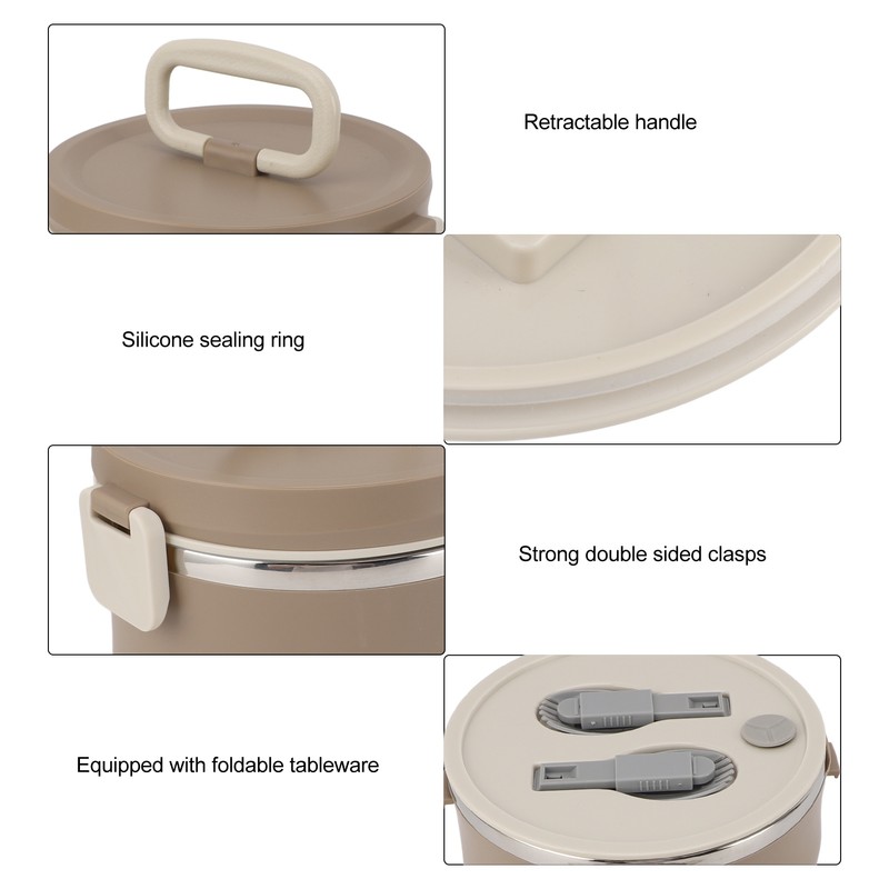 Insulated Food Container 304 Stainless Steel PP Stackable Portable Round