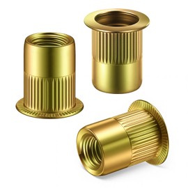 SG TZH 21Pcs Rivet Nut 1/2"-13UNC Yellow Zinc Plated Finish Flat Head Rivnut Threaded Insert Nutsert Rivet Nut, Knurled Body