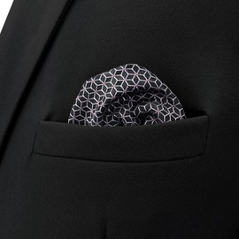 S&W SHLAX&WING Pocket Square for Men Black Pattern White Cubes Elegant Large Size Gift Woven