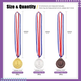 Swpeet 15 Pcs Winner Medals Gold Silver Bronze Award Medals, 1st 2nd 3rd Award Medals with Neck Ribbon, Olympic Style Medals Prizes for Competitions, Party Decorations and Awards