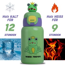 Children's Leak-Proof Drinking Bottle, 450 ml Stainless Steel Drinking Bottle for School and Nursery, Girls, Boys, BPA-Free Water Bottle for Cold and Hot (Green)