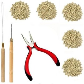 Hair Extensions Tools Kit 500 count  Ring Beads 1 Hair Extension Plier 1 Hook  1 Pulling Loop for Fairy Hair Tinsel Strands Professional Hair Styling Tools Accessory(Brown) - Color: Beige