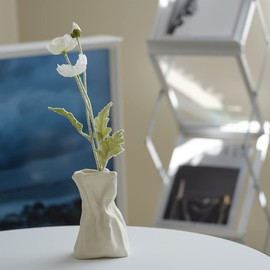 WENSHUO Grab Paper Bag Ceramic Flower Vase, Crinkle Paper Bag Vase for Flower Arrangement, Small Bud Vase for Living Room, Dinner Table Decoration