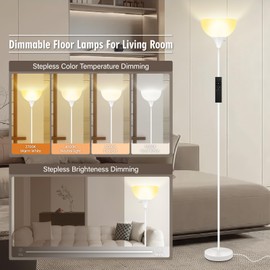 Floor Lamps for Living Room, 71'' Torchiere Floor Lamps with Remote, 2700K-6500K Colors Temperature & Brightness Adjustable, 10W/1200LM White Dimmable Floor Lamp,Tall Standing Lamp for Bedroom/Office
