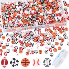 EVERMARKET 100pcs Sports Ball Beads Sports Polymer Clay Beads Bulk,Baseball Football Basketball Volleyball Rugby Beads DIY Crafts Beads for Jewelry Making Key Chains Earring Bracelet Necklace