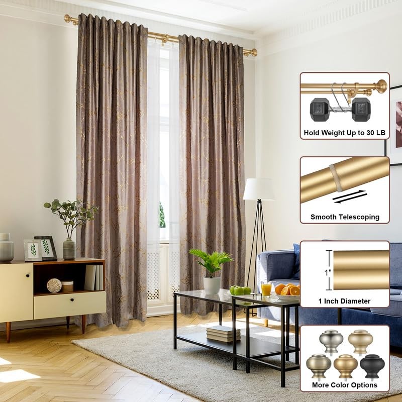 Double Curtain Rods for Window 72 to 144 Inch, Warm