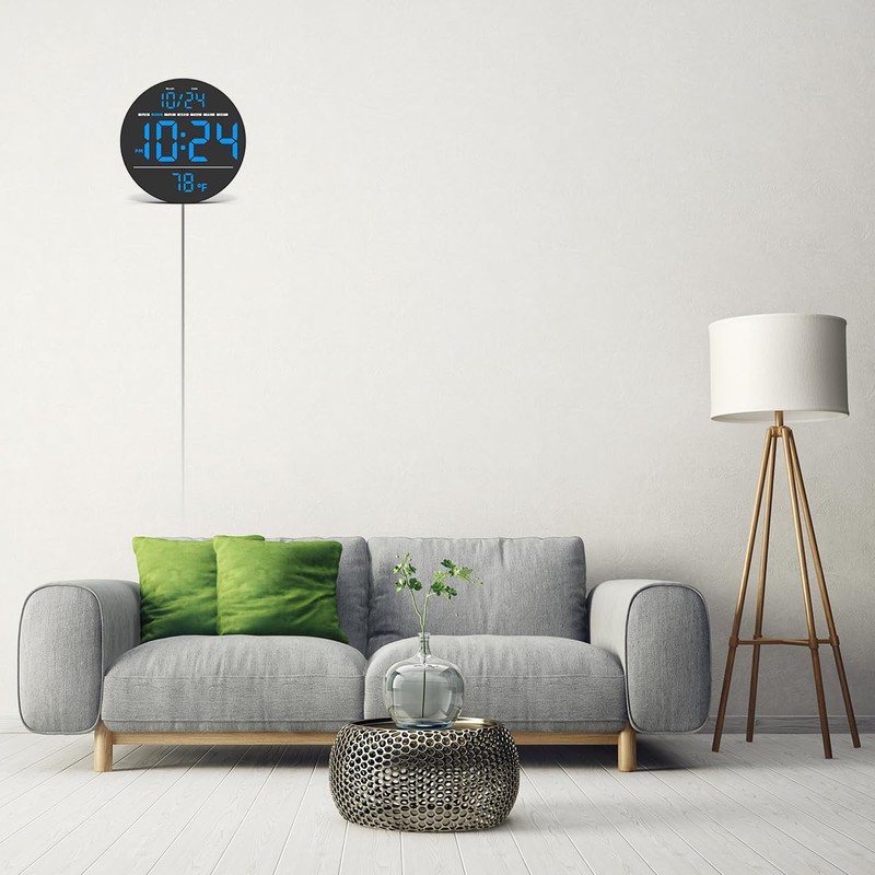 Digital Wall Clock with Large LED Display, Auto-Brightness, Temperature, Low-Reflectivity,