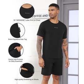 WiWi Mens Summer Track Suits 2 Piece Short Sleeve Top Shorts Sweatsuit Outfits with Pockets Soft Casual Loungewear S-XXL,Black,Small