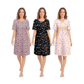 CONOMAX 3 Pack Sleepshirts Women's Nightshirt Soft Nightgowns for Women Short Sleeve dress Sleepwear(S-3X)