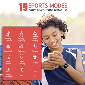 HENGTO Kids Fitness Tracker for Kids,IP68 Waterproof Activity Tracker,Pedometer,Heart Rate Sleep Monitor,19 Sport Modes Health with Pedometer,Great Kids Gift for Boys Teens (Black)