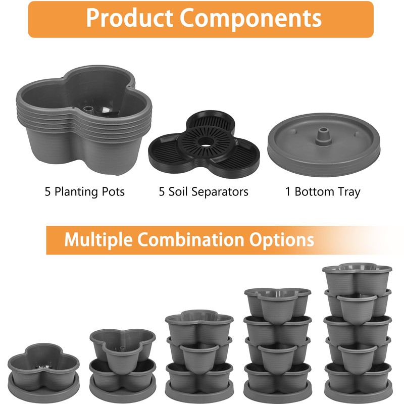 VECELO 5 Tier Vertical Garden Planter, Self Watering Stackable Planters
