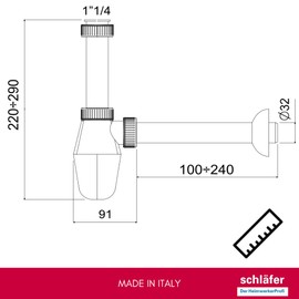 Schläfer 4396115 | Chrome ABS 1 1/4 Siphon, Bottle Siphon for Sink and Bidet, Universal Sink Drain, Chrome Anti-Odor Plastic Siphon, Wall Drain Pipe Diameter 32 mm