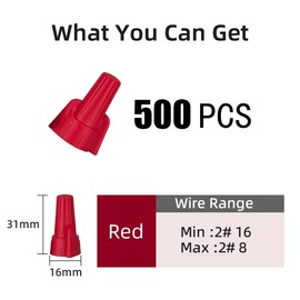 Winged Wire Conectors Nuts,Wire Twist 500 Pcs Red Electrical Screw Springs Caps Terminals Stainless Assortment Set Screw Terminal P13,22-10AWG