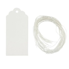 Wrapables 50 Gift Tags/Kraft Hang Tags with Free Cut Strings for Gifts, Crafts & Price Tags - White Scalloped Tag