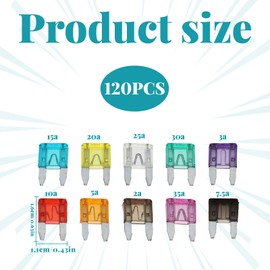 Automotive Car Fuses Kit, 120pcs Mini Car Fuses Assorted, CarFuse, Automotive Mini Fuse Assortment, Truck, ATM, Apm, Fuses Assortment with 1 Fuse Extractor Kit (2-35A)