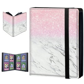 BPQOJB Trading Card Binder, 4 Pocket Trading Cards Album Display Holder, 400 Cards Double Sided Pockets Card Holder Binder Sleeves Card Case for Standard Size Cards Sports Cards,Pink Glitter Marble