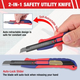 WORKPRO 2-In-1 Safety Utility Knife Retractable Snap-off blade, Metal Box Cutter Set, Razor Knife Exacto Craft Knives, with 10 Extra 9mm Blades, Pack of 3