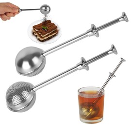 2 Piece Tea Strainer Set, Teaballs with Telescopic Handle, 304 Stainless Steel, Tea Strainer for Loose Tea, Tea Strainers Stainless Steel, for Wedding Tea Gift for Baking Flour, Sugar, Cocoa Powder