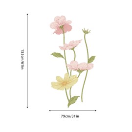 Pink/Yellow Daisy Wall Decals Peel and Stick 61" H x 31.1" W Boho Floral Wall Sticker Vintage Wildflower Wall Murals Removable Flower Wall Decor for Nursery Bedroom Living Room