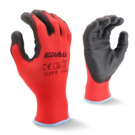 EDIMAX, Work Gloves, 12 Pairs (Size M/8), High Abrasion and Tear Resistance Level 3, Naylon PU Coating, Versatile, Mechanical and Industrial Protection, Red