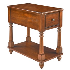 Narrow End Table with Drawer and Storage Shelf, Solid Wood Sofa Side Table, Slim Beside Table, Telephone for Small Spaces, Living Room, 22"L x 13"W x 22.7"H No-tools Assembly Caramel Brown BBJ004DR