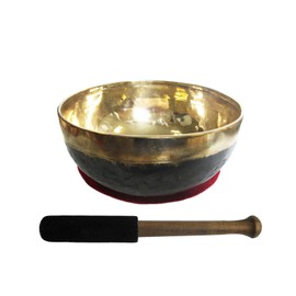 Bengali 81600-2 Singing Bowl 350-400 g Handmade 3-Piece Set with Accessories Gold Black Bowl + Singing Bowl Cushion + Clapper (Wood Leather)