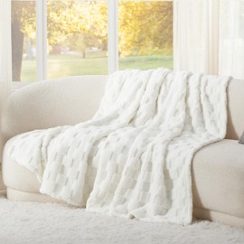 Bedsure Soft Fleece Throw Blankets for Couch, White Checkered Blanket for Bed, Sofa, Chair, Warm Cozy Thick Fluffy Fuzzy Plush Winter Cute Blanket Gifts for Women, Girls, 50x60