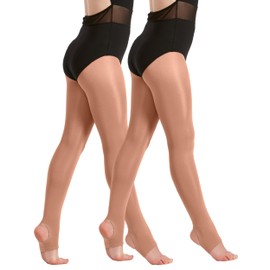2 Pairs Shimmer Stirrup Dance Tights - Toast - Age 11-13